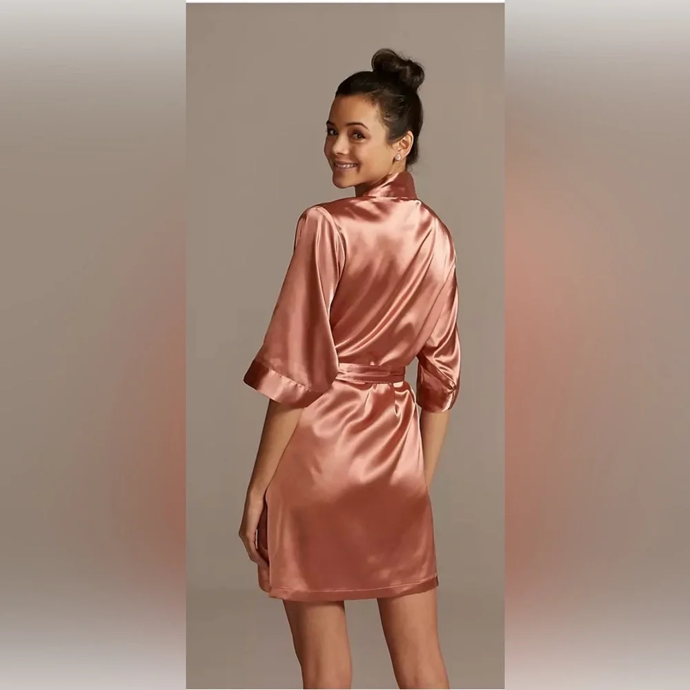 Wrap Tie Satin Robe & Matching Cowl Neck Short Gown/Dress - Desert Coral